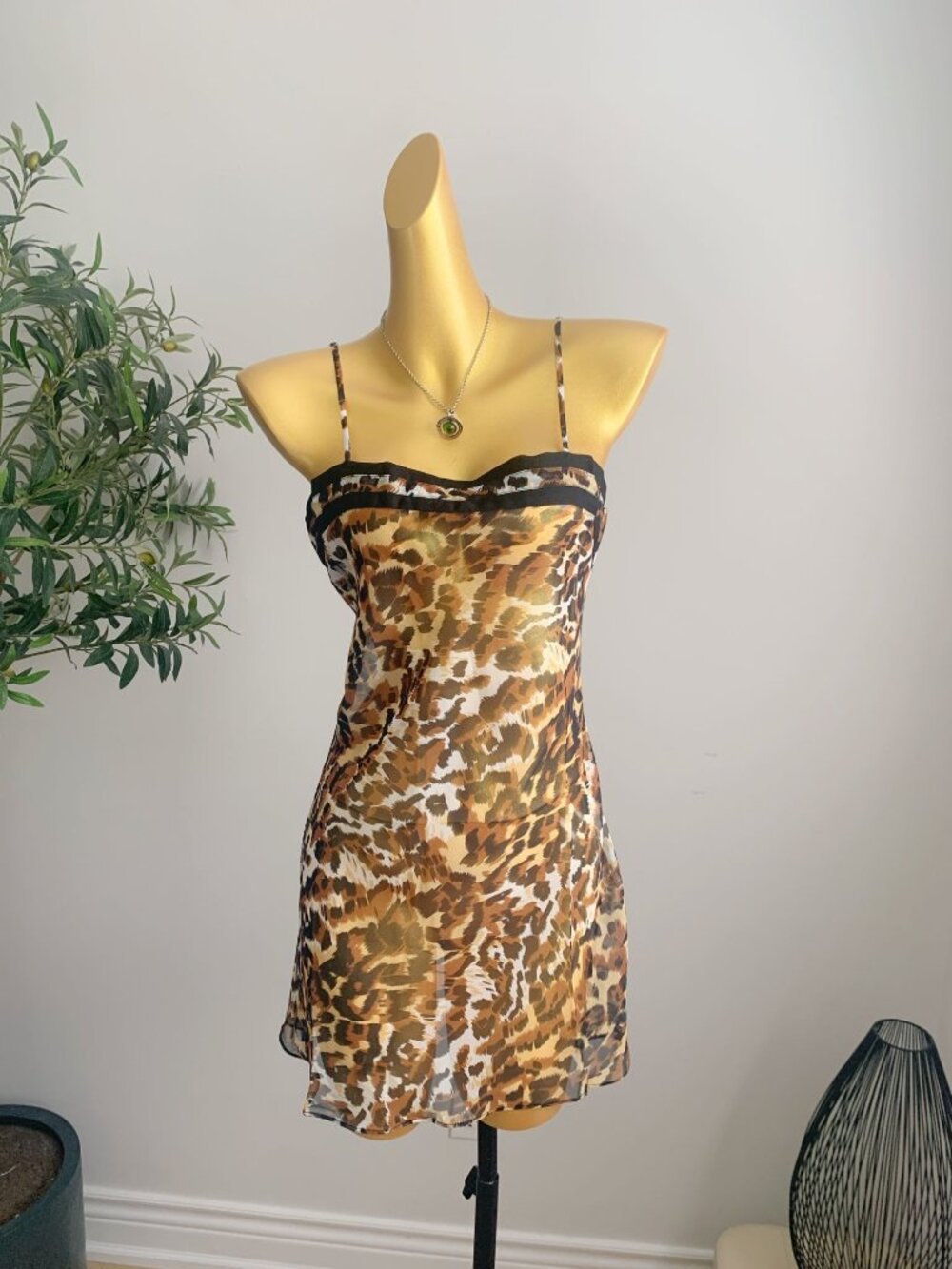 Frederick’s of Hollywood Sheer Leopard Print Chiffon Slip Dress Size M